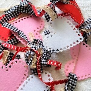 Handmade Heart Garland with Red, Pink, and White Accents